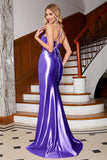 Stunning Mermaid Spaghetti Straps Fuchsia Corset Prom Dress with Split Front