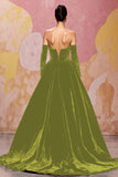 Off The Shoulder Velvet Dark Red A Line Long Evening Dress