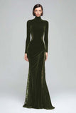 Black Velvet Long Sleeve Mermaid High Neck Holiday Party Dress