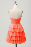 Cute Light Yellow Strapless Tiered A Line Short Prom Dress with Bow
