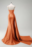 Sparkly Dark Green Mermaid Side Streamer Sequins Corset Satin Prom Dress with Slit