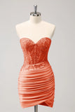 Fuchsia Sweetheart Corset Tight Short Prom Dress with Beading