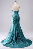 Sparkly Dark Green Mermaid Sweetheart Corset Long Prom Dress with Slit