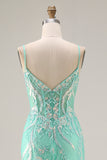 Mint Green Corset Appliqued Mermaid A Line Long Prom Dress With Sequins