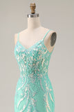 Mint Green Corset Appliqued Mermaid A Line Long Prom Dress With Sequins