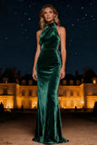 Halter Velvet Purple Long Formal Dress