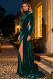 Navy High Neck Cut Out Velvet Evening Dress