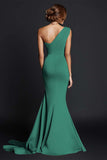 Khaki Mermaid One Shoulder Long Formal Dress