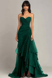 Strapless Mermaid Ruched Ruffled Long Formal Dress