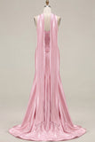 Mermaid Blue Corset Sweetheart Convertible Satin Long Prom Dress with Streamer
