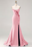 Royal Blue Mermaid Sweetheart Beaded Corset 3D Flower Long Prom Dress with Slit