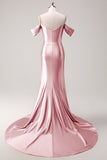 Glitter Blush Mermaid Cold Shoulder Beaded Long Prom Dress