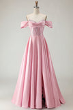 Off the Shoulder Satin Purple A Line Prom Dress