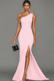 Black Mermaid One Shoulder Evening Dress with Slit