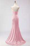 Green Strapless Mermaid 3D Flower Satin Long Prom Dress with Slit
