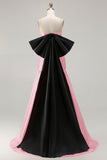 Fuchsia Ruched A Line Strapless Ruched Long Prom Dress with Large Bow
