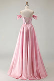 Off the Shoulder Satin Purple A Line Prom Dress