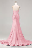 Royal Blue Mermaid Sweetheart Beaded Corset 3D Flower Long Prom Dress with Slit