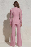 2 Piece Ruffled Notched Lapel White Women's Suit