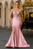 Sparkly Mermaid Satin Corset Dusty Blue Prom Dress