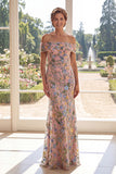 Green Mermaid Off The Shoulder Floral Long Mum Of The Bride Dress
