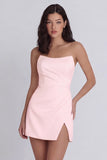 Strapless A Line Ivory Mini Graduation Dress with Slit