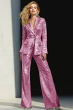 Silver Sequined Peak Lapel Women Prom Suits With Sash