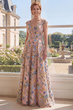 Green A Line V-Neck Floral Mum of the Bride Dress