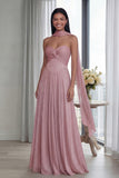 Strapless Sky Blue Ruched A Line Evening Dress
