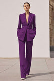 Lilac 2-Piece Peak Lapel Business Suit with Belt