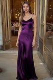 Spaghetti Straps Satin Sheath Black Long Formal Dress