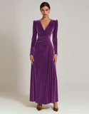 Olive Velvet Long Sleeve A Line Formal Dress