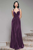 Burgundy Velvet Spaghetti Straps Holiday Party Dress with Pleats