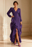Mermaid Purple V-Neck Mother of the Bride Dress With Ruffles