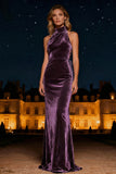 Halter Velvet Purple Long Formal Dress