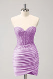 Fuchsia Sweetheart Corset Tight Short Prom Dress with Beading