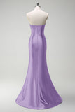 Dark Green Mermaid Beaded Keyhole Corset Satin Long Prom Dress with Slit
