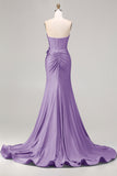 Royal Blue Mermaid Sweetheart Beaded Corset 3D Flower Long Prom Dress with Slit