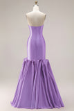 Mermaid Fuchsia Satin Strapless Long Prom Dress with 3D Flowers