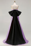 Fuchsia Ruched A Line Strapless Ruched Long Prom Dress with Large Bow