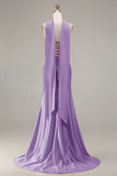Strapless Mermaid Champagne Beaded Satin Long Prom Dress with Ribbon