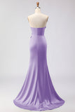 Green Strapless Mermaid 3D Flower Satin Long Prom Dress with Slit