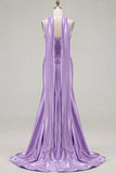 Mermaid Blue Corset Sweetheart Convertible Satin Long Prom Dress with Streamer