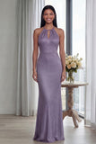Halter Sky Blue Cut Out Mermaid Evening Dress