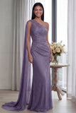 Navy One Shoulder Ruched Memaid Evening Dress