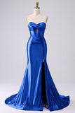 Sparkly Dark Green Mermaid Sweetheart Corset Long Prom Dress with Slit