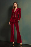 Dark Green Double Breasted Velvet 2-Piece Women Business Suits