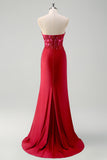 Green Mermaid Strapless Corset Sequin Long Prom Dress with Slit
