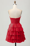 Cute Light Yellow Strapless Tiered A Line Short Prom Dress with Bow