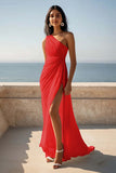 One Shoulder Ivory Engagement Dress with Slit
